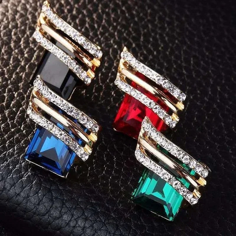 luckacco fashion gold-plated zircon earrings crystal earrings engagement earrings for women princess jewelry birthday anniversary gifts