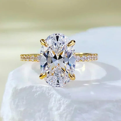 Luckacco 14K Gold Vintage Lab Diamond Ring 100% Real 925 Sterling Silver Party Wedding Band Rings for Women Engagement Jewelry Gift