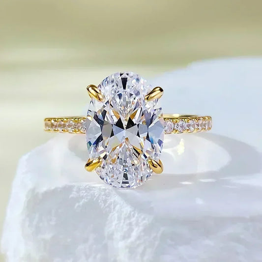 Luckacco 14K Gold Vintage Lab Diamond Ring 100% Real 925 Sterling Silver Party Wedding Band Rings for Women Engagement Jewelry Gift