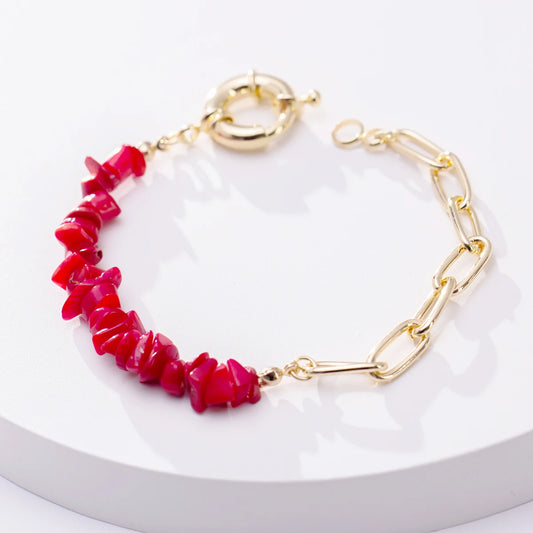 Luckacco Women Fashion Half Stainless Steel Chain Half Purple Natural Crushed Stone Bracelet HD127