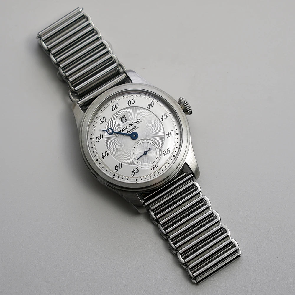 luckacco spot goods new pierre paulin jumping hour men watch salmon dial automatic st17 mechanical watch vintage bonklip bracelet