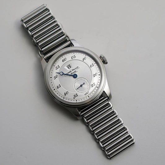 Luckacco Spot goods NEW Pierre Paulin Jumping Hour Men Watch Salmon Dial Automatic St17 Mechanical Watch Vintage Bonklip bracelet