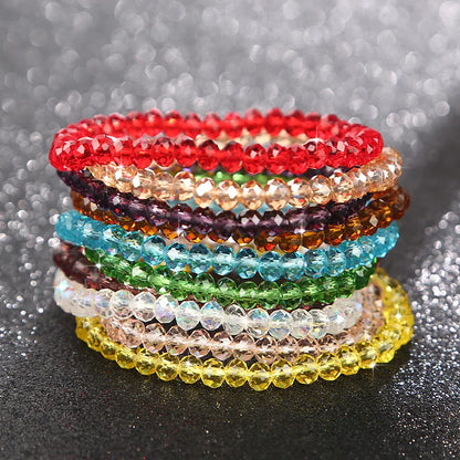 Luckacco  Red Purple White Color Crystal Bracelets For Women Simple Colorful Bead Elastic Rope Bracelet Fashion Handmade Jewelry