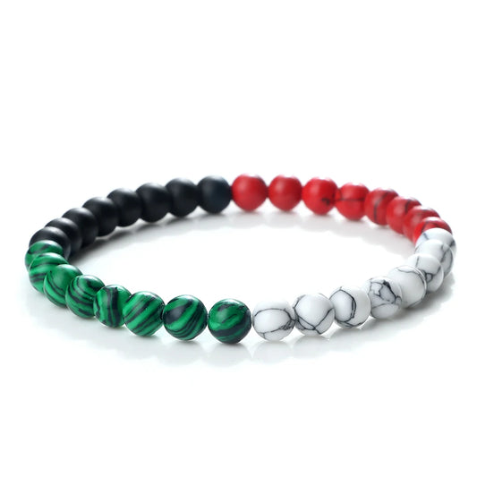 Luckacco Classic Natural Stone Palestine Flag Bracelet Men Women National Flag Beads Bracelet Christmas Prayer Beads Worship Jewelry Gift