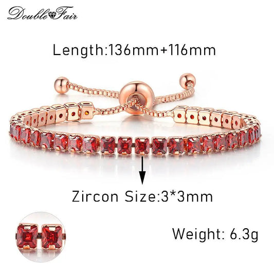 Luckacco Designer Red Zirconia Short Tennis Bracelets for Women Men Dazzling Crystal Adjustable Chain on Hand Party Daily Gifts Jewelry