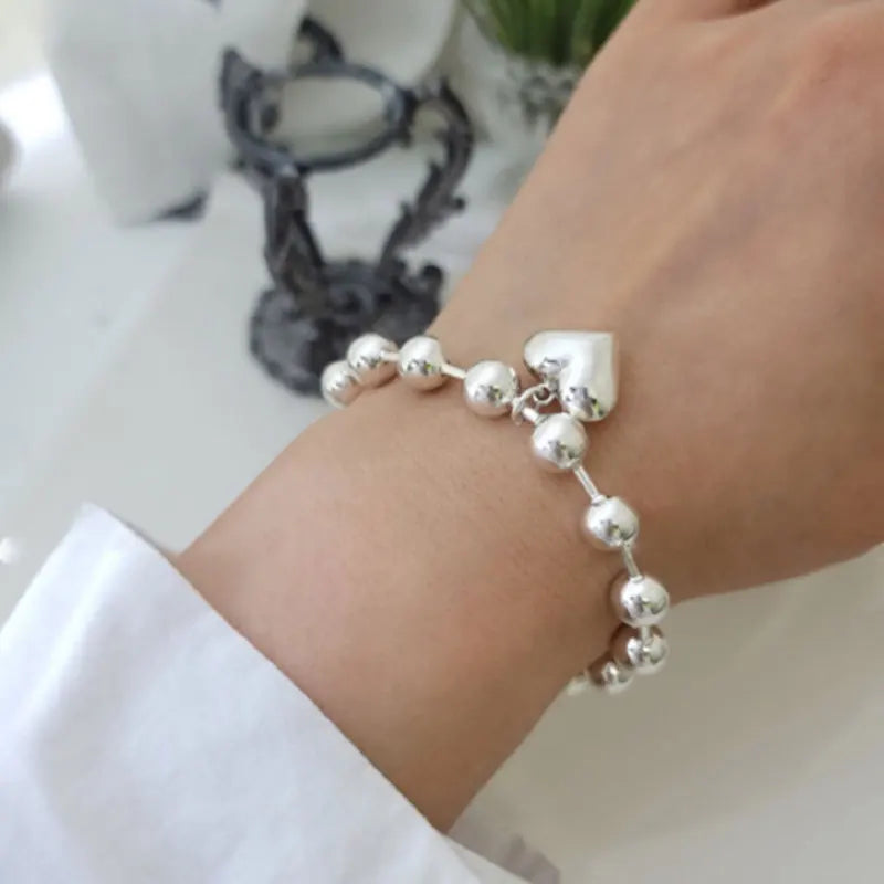 luckacco new 925 silver geometric bead punk peace of mind words irregular string bracelet for woman girl fashion jewelry gift dropship