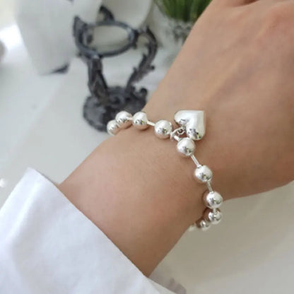 Luckacco New 925 Silver Geometric Bead Punk Peace of Mind Words Irregular String Bracelet For Woman Girl Fashion Jewelry Gift Dropship