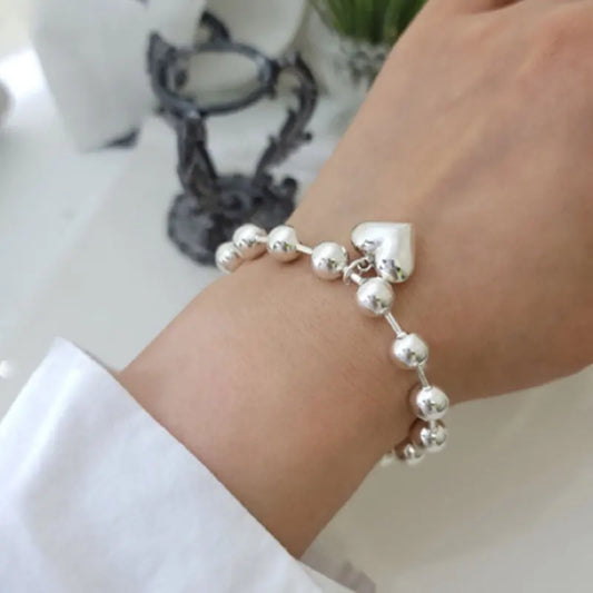 Luckacco New 925 Silver Geometric Bead Punk Peace of Mind Words Irregular String Bracelet For Woman Girl Fashion Jewelry Gift Dropship