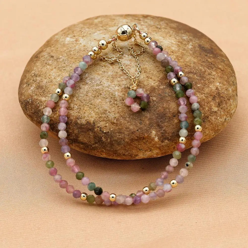 luckacco 3mm tourmaline bracelets double layered bohemian colorful crystal beaded bracelet handmade women pulseira fashion jewelry