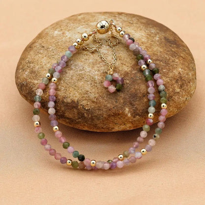 Luckacco 3MM Tourmaline Bracelets Double Layered Bohemian Colorful Crystal Beaded Bracelet Handmade Women Pulseira Fashion Jewelry