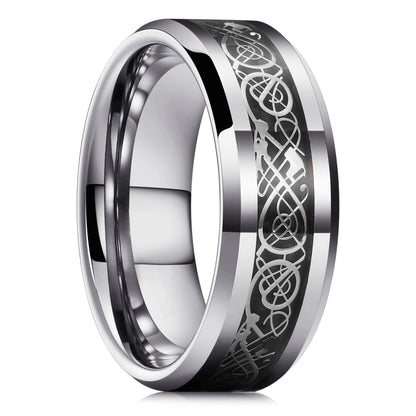 Luckacco Fashion Men 8mm Rose Gold Color Stainless Steel Rings Double Groove Pattern Promise Rings For Men Wedding Jewelry Accessories