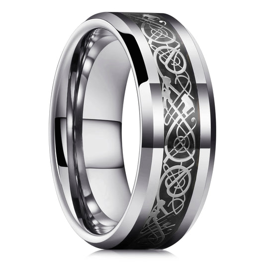 Luckacco Fashion Men 8mm Rose Gold Color Stainless Steel Rings Double Groove Pattern Promise Rings For Men Wedding Jewelry Accessories