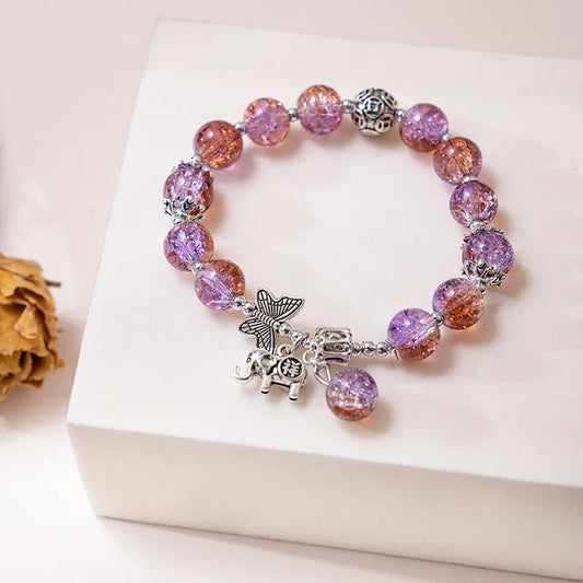 Luckacco Fashion Ice crack Gradient Beaded Bracelet for Women Vintage Handmade Butterfly Elephant Bracelet Valentine's Jewelry Gifts