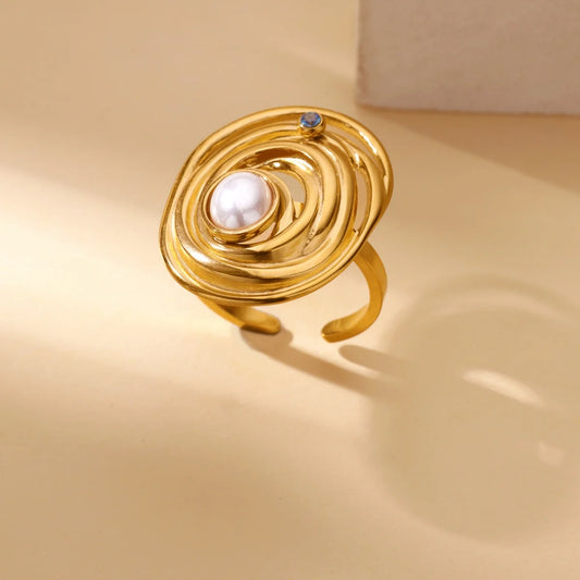 Luckacco Luxury Zircon Geometric Rings for Women Gold Color Adjustable  Stainless Steel Heart Flower Ring Wedding Fashion Jewelry Gift
