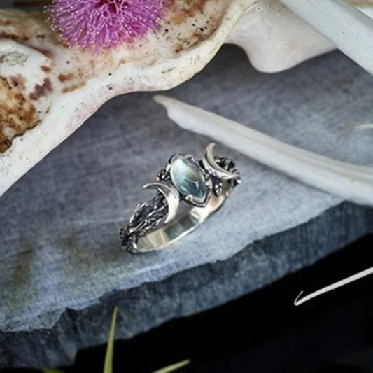 Luckacco daily picks Imitation Moonstone Moon Ring for Women Vintage Party Jewelry Delicate Bohemian Style Finger Accessories for Party
