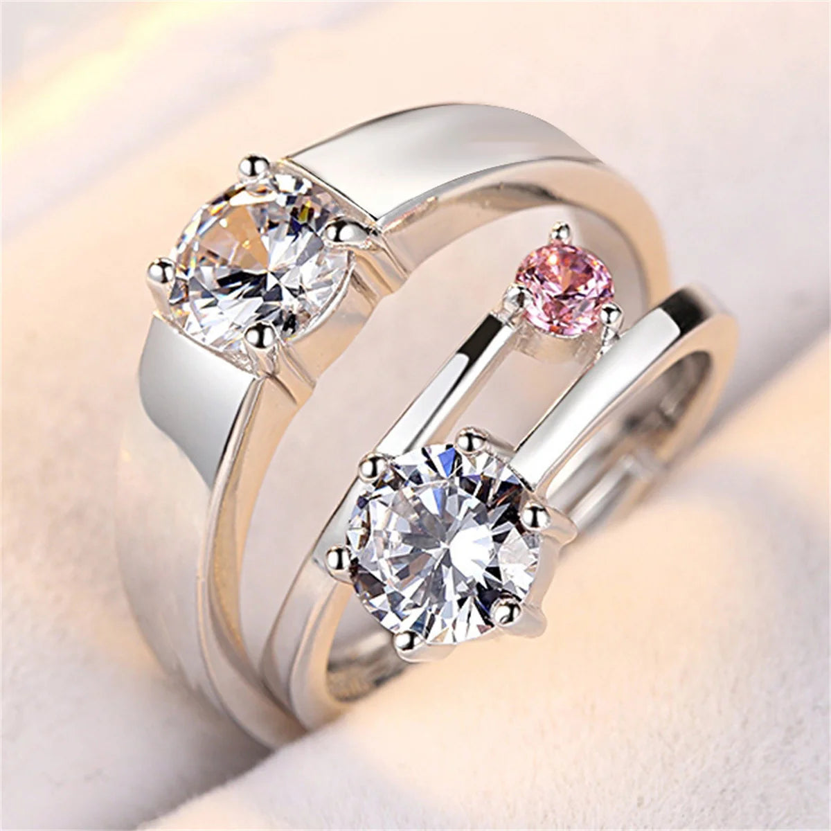 luckacco 2pcs silver color luxury zircon crown cross couple rings for lovers forever endless love wedding bands ring valentines day gifts
