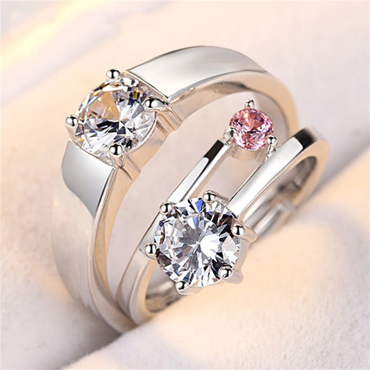 Luckacco 2Pcs Silver Color Luxury Zircon Crown Cross Couple Rings For Lovers Forever Endless Love Wedding Bands Ring Valentines Day Gifts