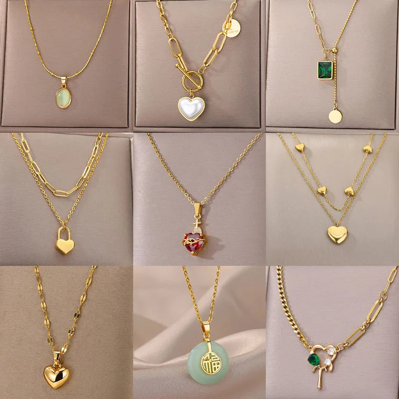luckacco zircon heart cross necklaces for women vintage geometric surrounded by vines choker necklace aesthetic fashion jewelry gift 2025