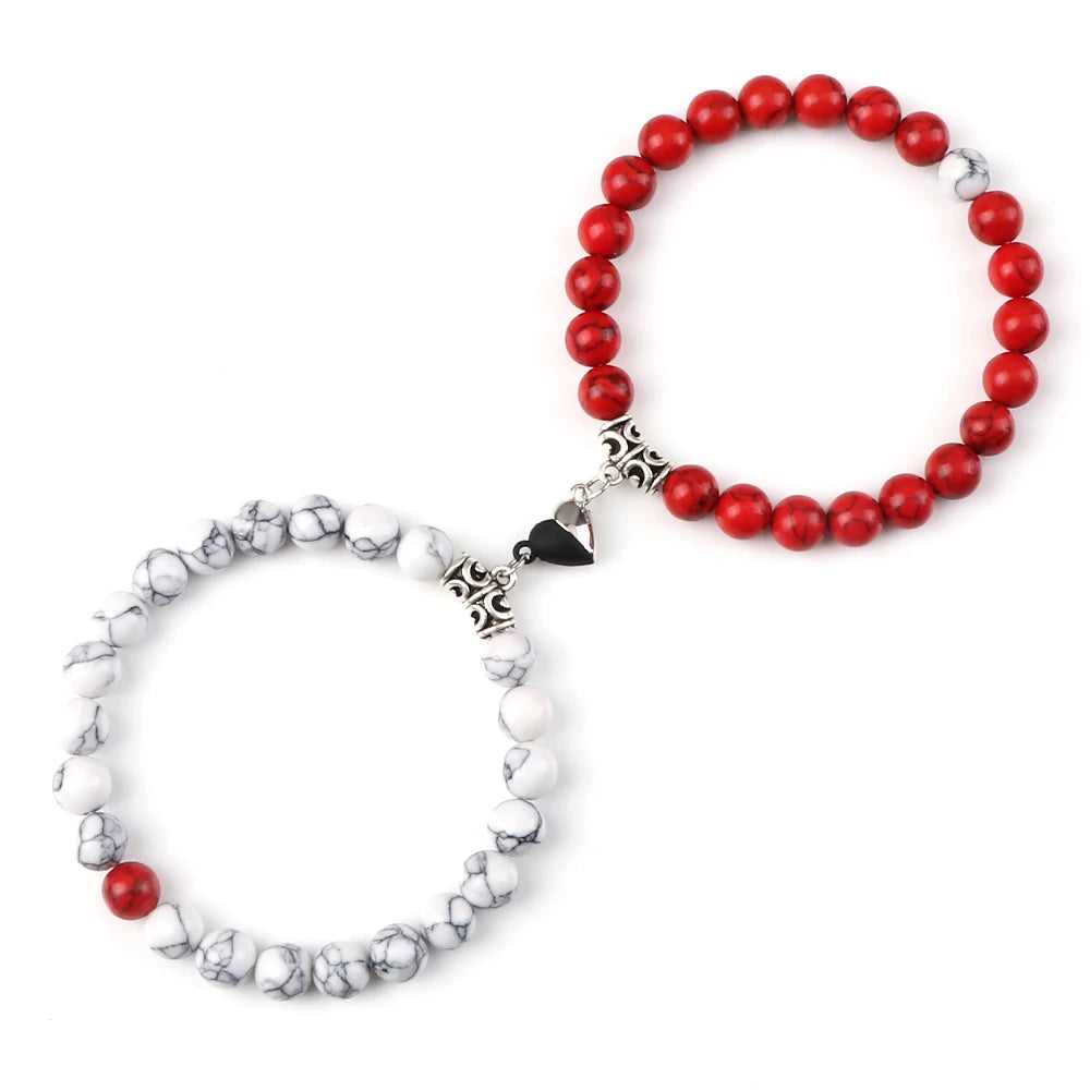 luckacco 2pcs/set natural stone beaded bracelet for lovers distance heart magnet buckle couple bracelets friendship fashion jewelry gifts