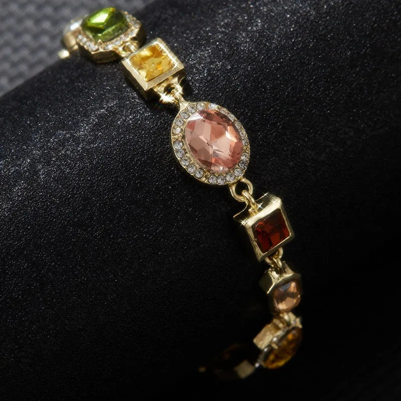 luckacco beautiful multi shape colorful cubic zirconia link chain bracelets for women adjustable trendy hand jewelry