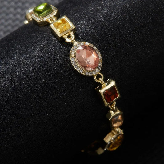 Luckacco Beautiful Multi Shape Colorful Cubic Zirconia Link Chain Bracelets for Women Adjustable Trendy Hand Jewelry