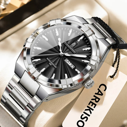 Luckacco CAREKISO Military Business Men Clock Date Week Waterproof Luminous Quartz Man Wristwatch Stainless Steel Men's Watches Reloj+Box