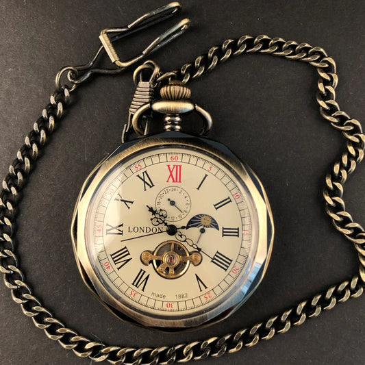 Luckacco Luxury Vintage Mechanical Pocket Watch Multifunctional Moon Hand Wind Unisex Casual Chain Fob Watches