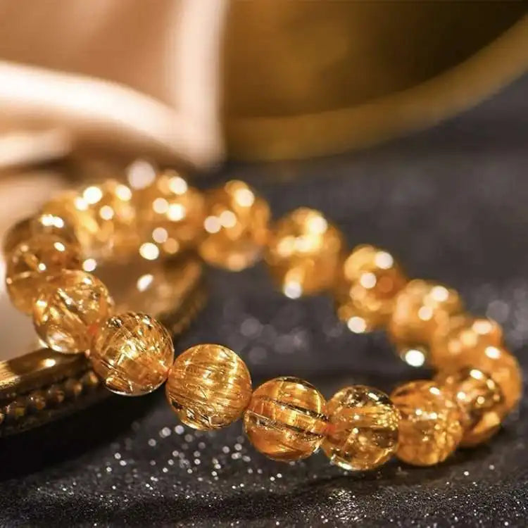 luckacco natural brazil old ore dragon robe titanium crystal bracelet crystal women's round beads bracelet couple lucky beads jewelry