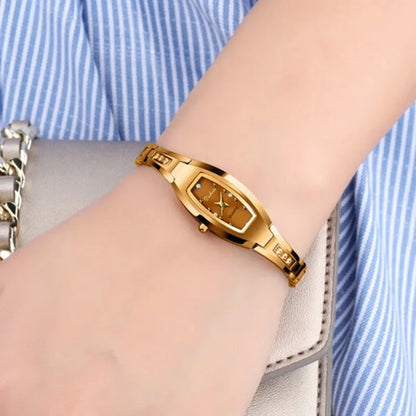 Luckacco Small Ladies Wristwatches Golden Retro Watch for Women Vintage Steel Bracelet Watch Black Quartz Wristwatches Reloj Mujer