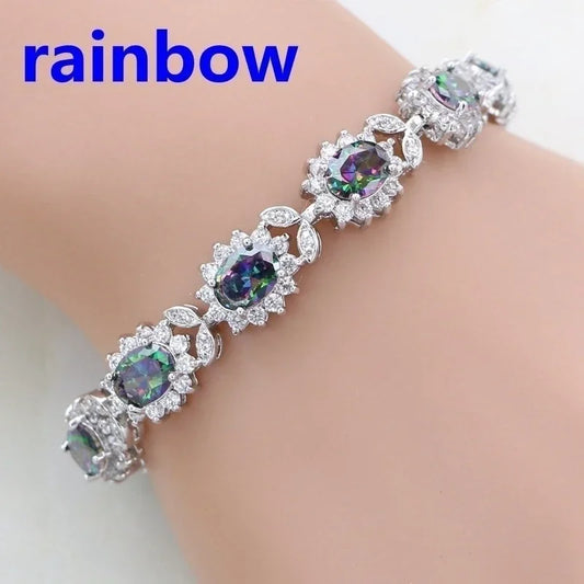Luckacco Exquisite Shiny Tennis Ball Shape Crystal Zircon Bracelet for Women Fashion Evening Party Jewelry Girls Gift
