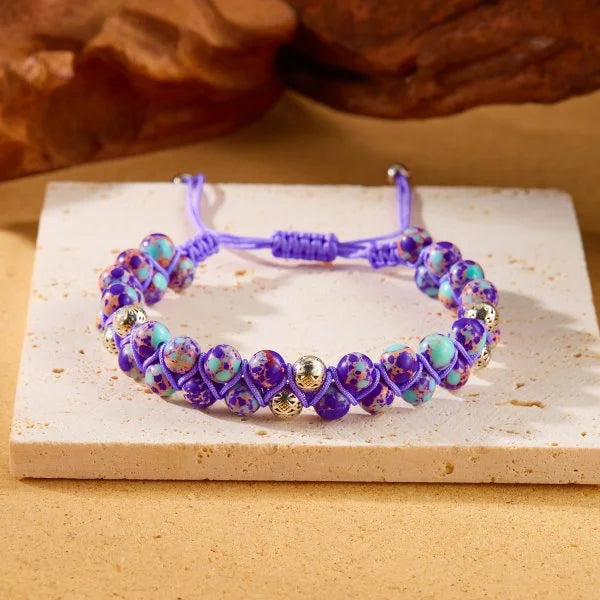 luckacco fashion colorful natural stone beaded bracelet for women braided bracelet bohemian holiday jewelry adjustable gift