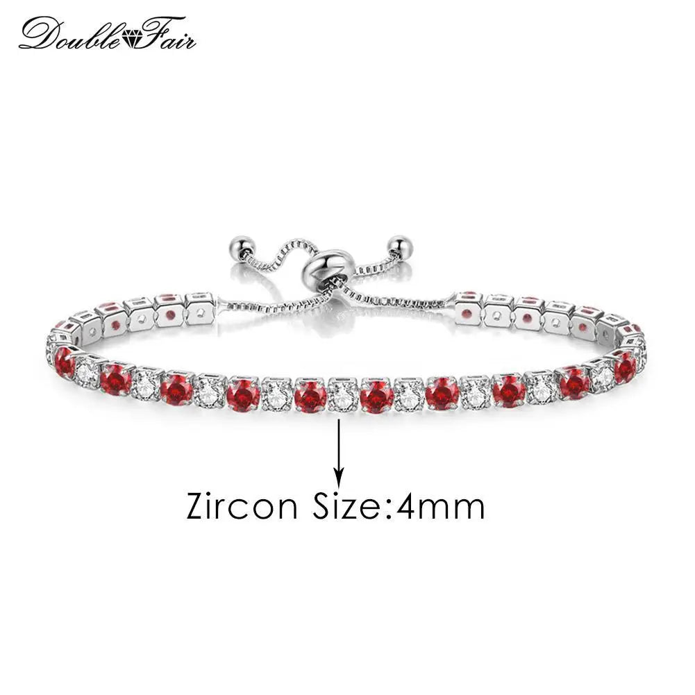 luckacco designer red zirconia short tennis bracelets for women men dazzling crystal adjustable chain on hand party daily gifts jewelry