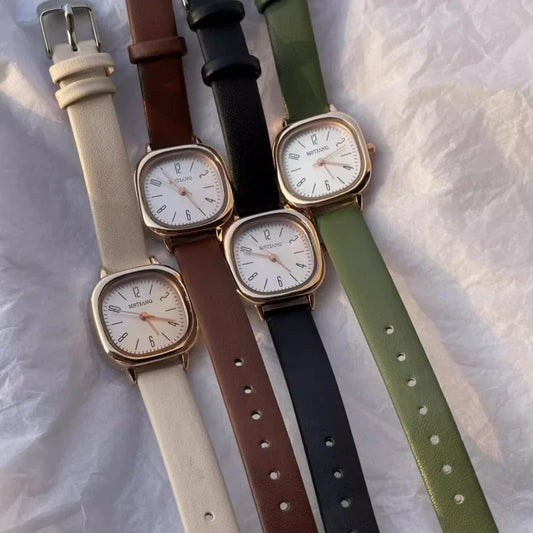 Luckacco Casual Wrist Watches Retro Square Quartz Digital Mini Dial Leather Strap Fashionable Clock Waterproof Wristwatch for Women