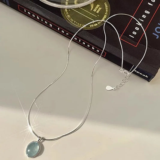 Luckacco PANJBJ 925 Sterling Silver Moonstone Necklace for Women Girl Individuality Geometric Simple Jewelry Birthday Gift