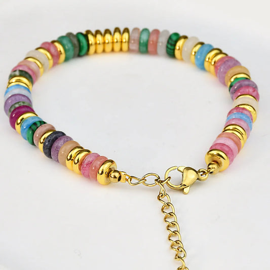 Luckacco Fashion Dopamine Colored Natural Stone Adjustable Bead Bracelets Women's Light Luxury High-end Pebble Bracelet Jewelry