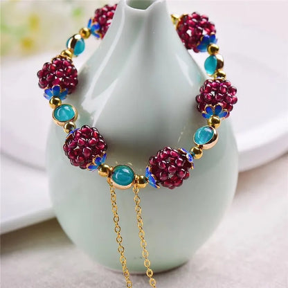 Luckacco Ethnic Cute Natural Garnet Strand Bracelets Multicolor Hand-Knitted Pomegranate Crystal Charming Bracelet Fine Jewelry For Women