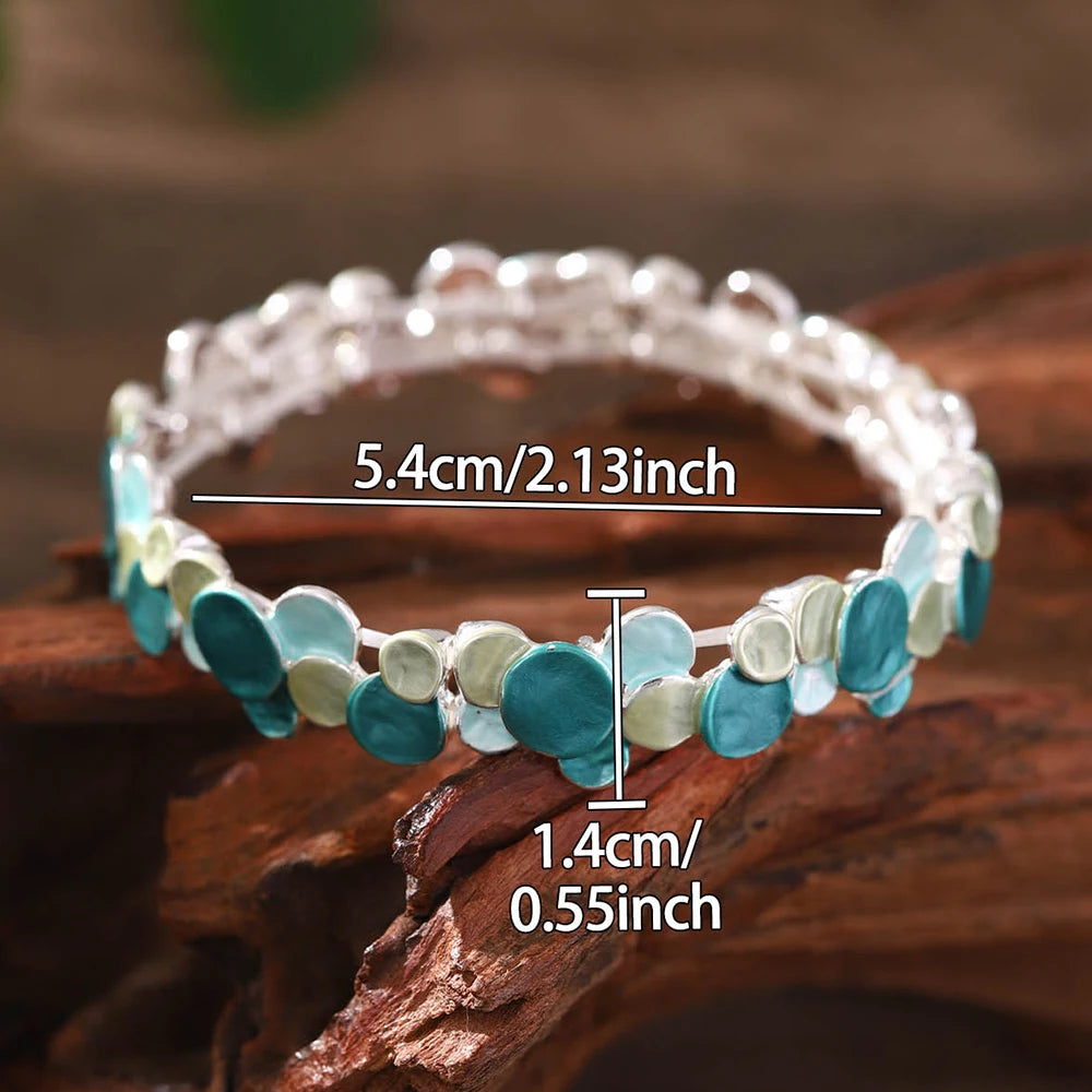 luckacco fashion drip oil geometric elastic bracelet for women accessories new trendy silver color bangle daily party prom jewelry gifts