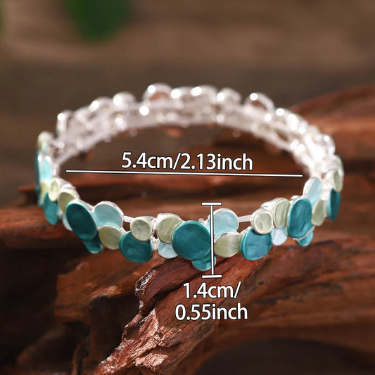 Luckacco Fashion Drip Oil Geometric Elastic Bracelet for Women Accessories New Trendy Silver Color Bangle Daily Party Prom Jewelry Gifts