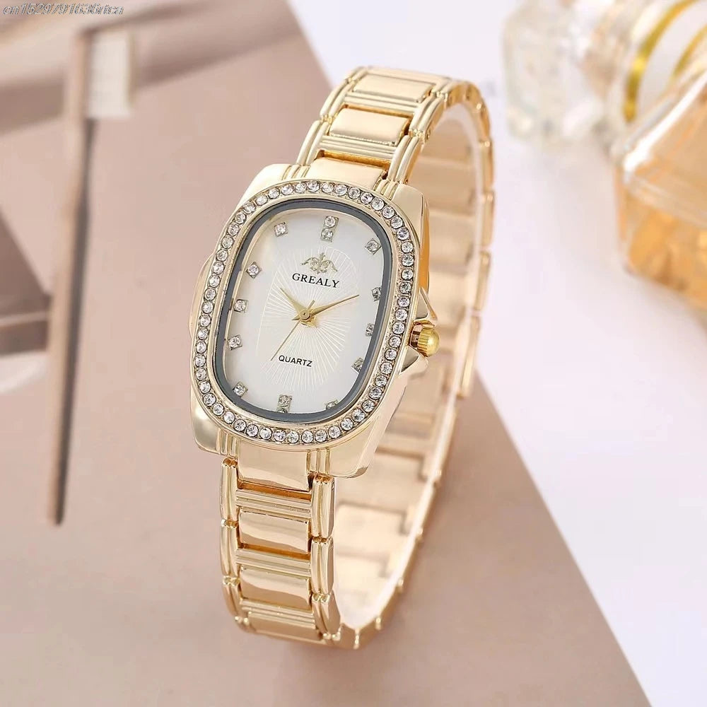 luckacco luxury 2025 women's simple quartz watch casual green diamond set design female dress stainless steel bracelet clock watches