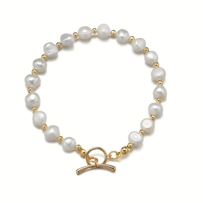 Luckacco DAINASHI 7-8mm Baroque Natural Freshwater Pearl Charm Bracelet for Women OT Clasp Women's Hand Bracelet Jewelry Gifts