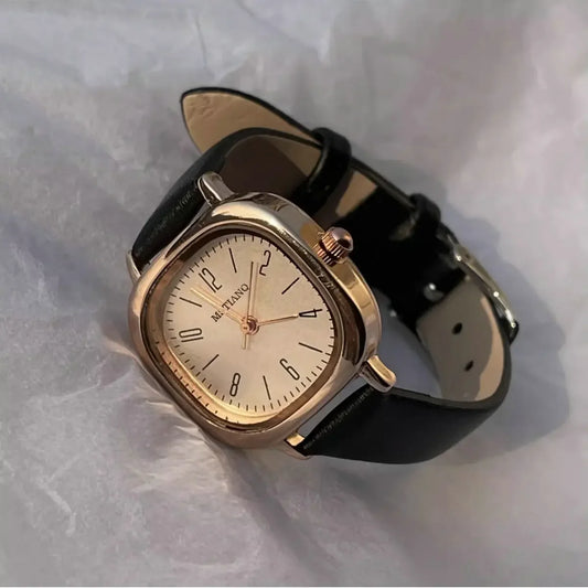 Luckacco Casual Wrist Watches Retro Square Quartz Digital Mini Dial Leather Strap Fashionable Clock Waterproof Wristwatch for Women