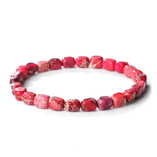 Luckacco Bohemian Natural Stone Beaded Bracelets Colorful Emperor Stone Elastic Bangle Women Men Couple Friendship Handmade Jewelry Gifts