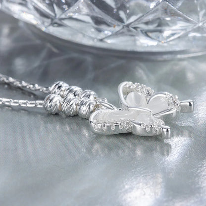 Luckacco New 925 Sterling Silver Butterfly Necklace Simple Personality Charm Animal Pendant Birthday Gift for Women Exquisite Jewelry