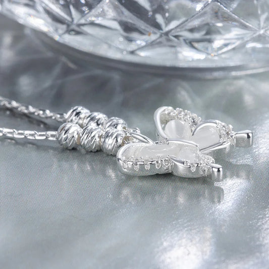 Luckacco New 925 Sterling Silver Butterfly Necklace Simple Personality Charm Animal Pendant Birthday Gift for Women Exquisite Jewelry