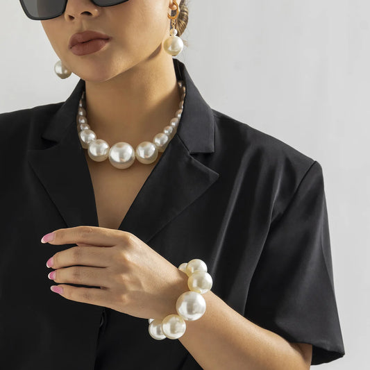 Luckacco DIEZI Elegant Big Imitation Pearl Choker Necklace For Women Fashion Girls Gift Statement Collar Choker Necklace New Jewelry