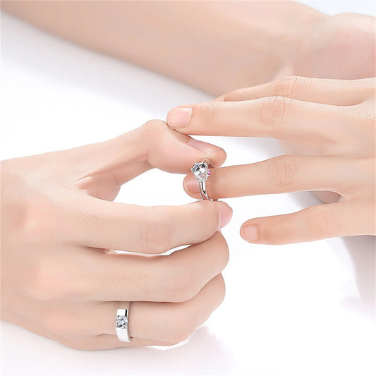 Luckacco 2Pcs Silver Color Luxury Zircon Crown Cross Couple Rings For Lovers Forever Endless Love Wedding Bands Ring Valentines Day Gifts