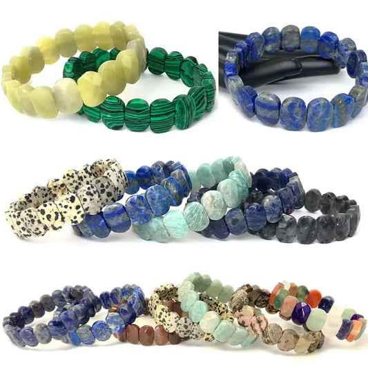 Luckacco Natural 10x15mm faceted flashing Stone beads Bracelets Handmade Reiki Healing Meditation Bangles Elastic Rope Couple Jewelry