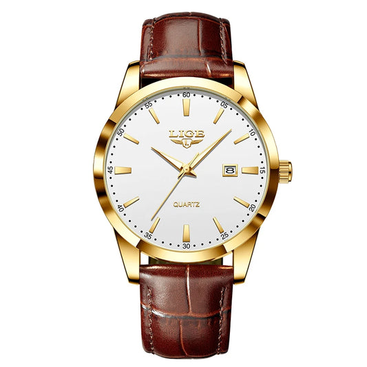 Luckacco LIGE Military Watch For Men Fashion Business Watch Men Casual Leather Sport Waterproof Men's Quartz Wristwatches Reloj Hombre