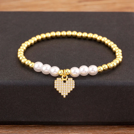 Luckacco Nidin New Arrival Romantic Heart Shape Shine Zircon Pearl Beads Bracelets For Female Fashion Versatile Jewelry Accessories Gifts