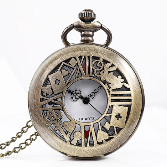 Luckacco New Bronze Quartz Pocket Watch Retro Alice Theme Pocket Fob Watch Pendant Necklace Pocket Watch Men Womens Gift